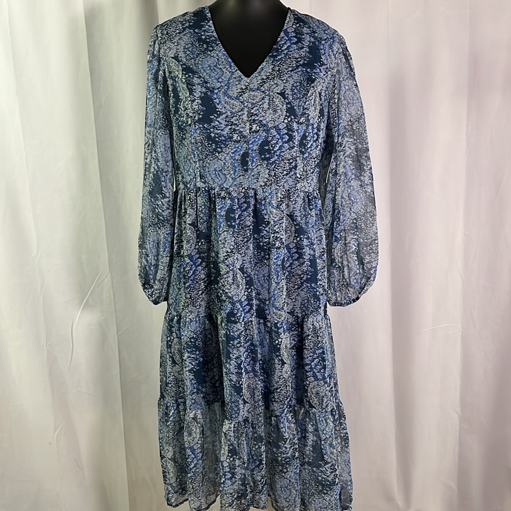 NWT Joie Blue Parisian Paisley Print Long Sleeve Tiered Hem Maxi Dress
